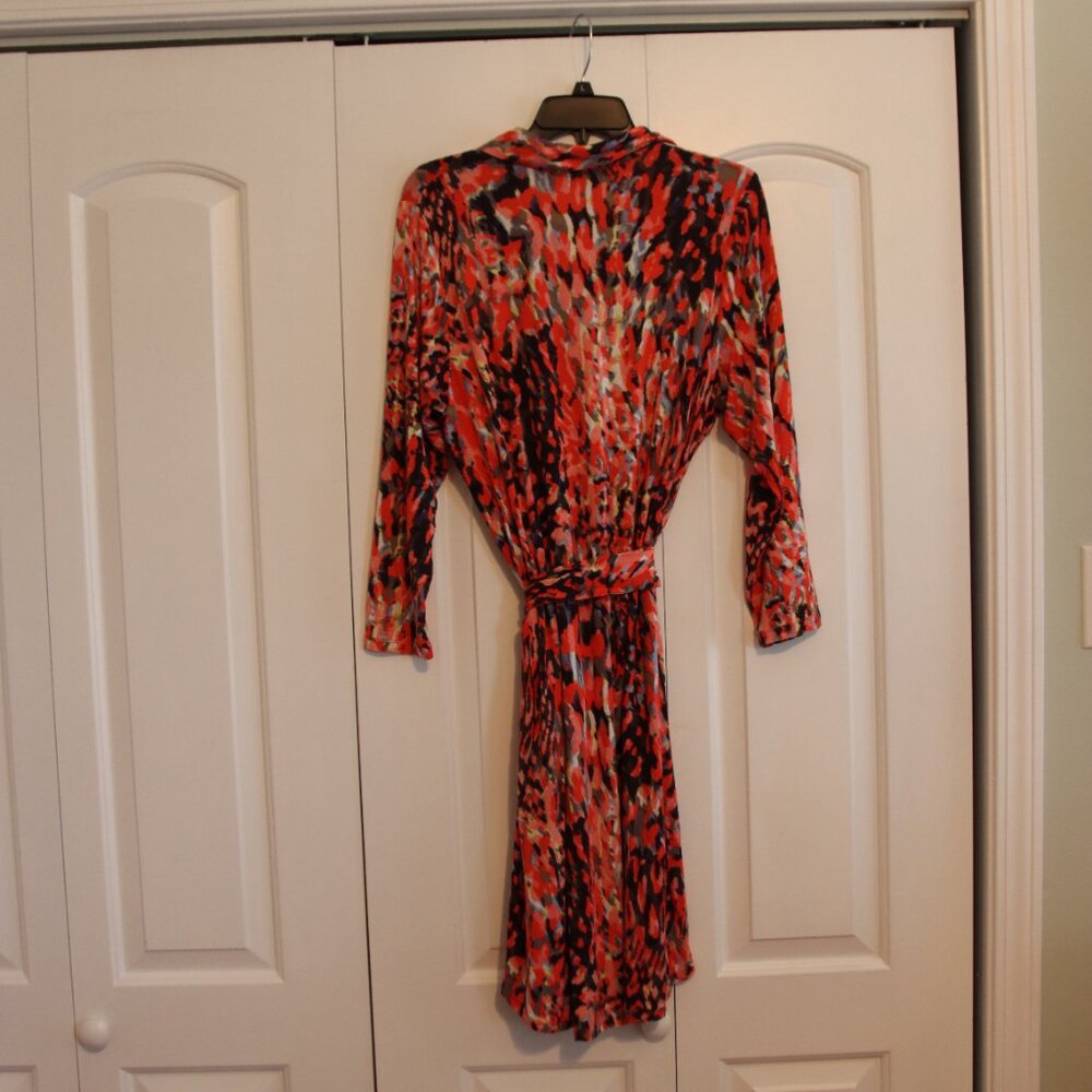 CAbi 374 Abstract Watercolor Jersey Shirt Shift Dress Belted 3/4 Sleeves Large - Picture 5 of 16